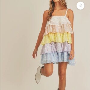 NWOT Small Mariam Ruffled Tiered Fully Sequined Mini Sundress